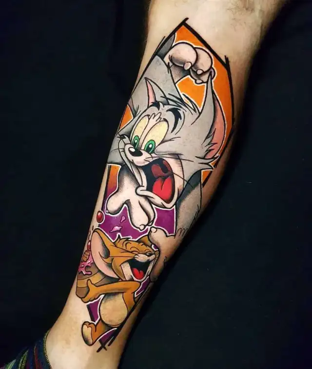 colorful tom and jerry cartoon tattoo