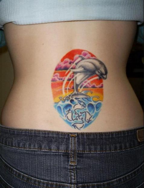 dolphins lower back tattoos