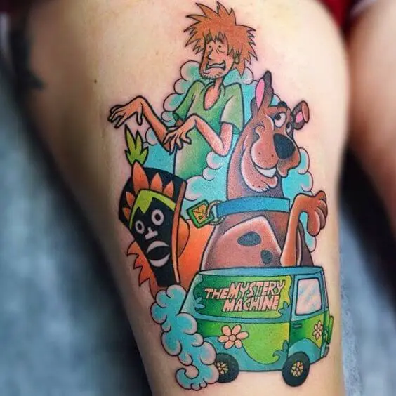 shaggy and scooby doo with mystery van tattoo
