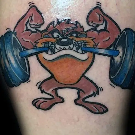 tasmanian devil doing workout tattoo
