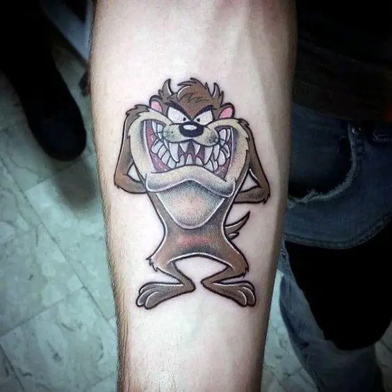 tasmanian devil tattoo on forearm