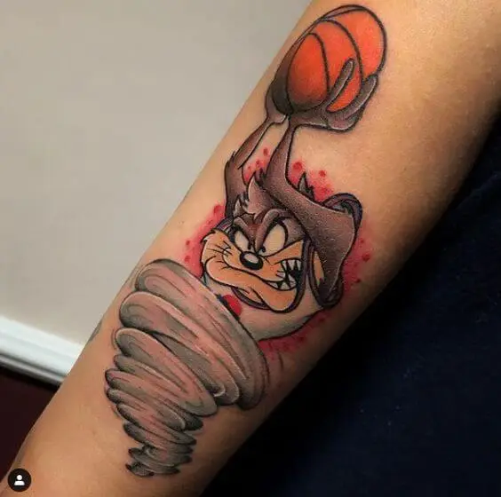 tasmanian devil with basketball tattoo