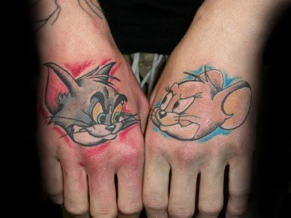 tom and jerry cartoon tattoo on hands
