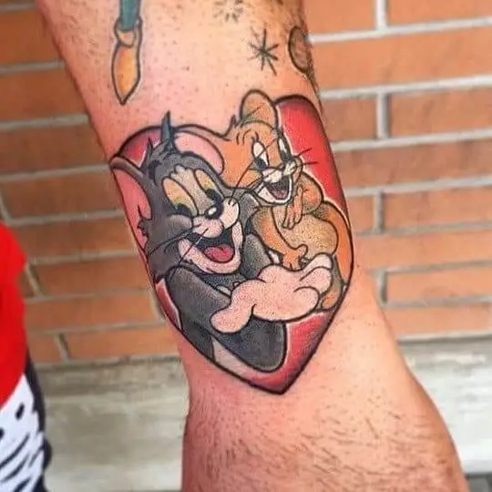 tom and jerry heart tattoo design