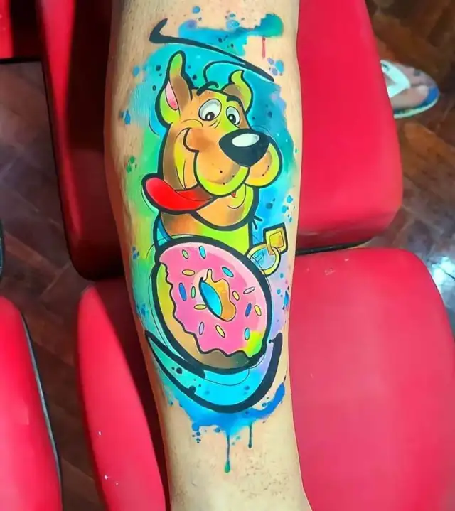 watercolor donut with scooby doo tattoo