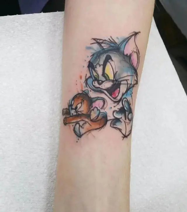 watercolor tom and jerry tattoo design