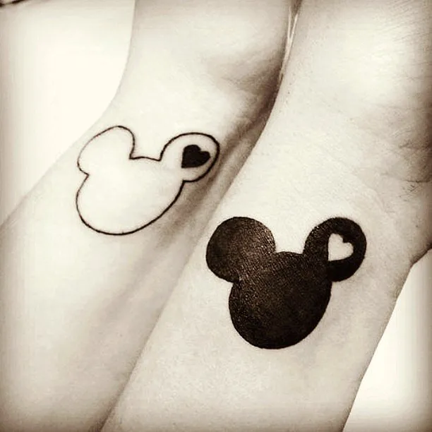 Black White Mickey Minnie Whrist Tattoo Design 1