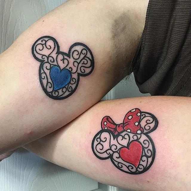 Colorful Mickey Minnie Mouse Ink Tattoos