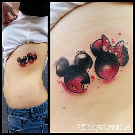 Mickey Minnie watercolor tattoo 1