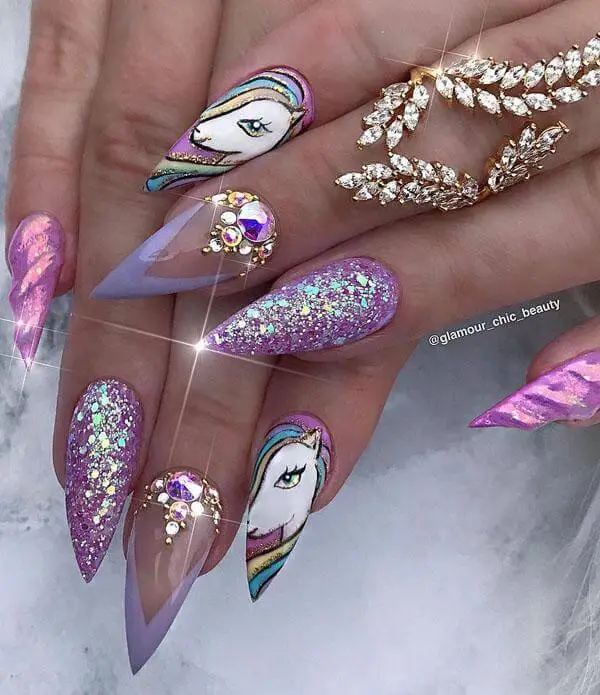 luxurious unicorn nail art