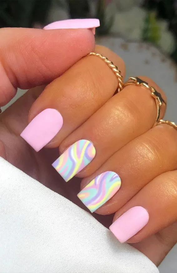 matte pastel unicorn swirl nails