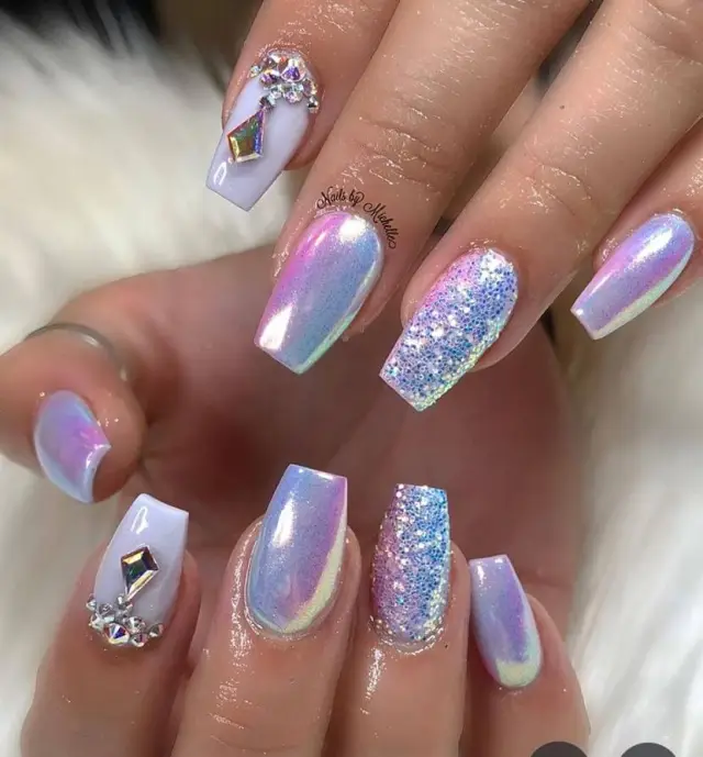 metallic unicorn nail art
