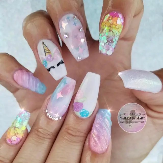 shimmery unicorn nail art