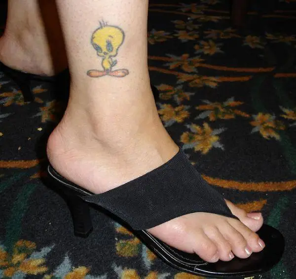 small tweety bird tattoo design on ankle