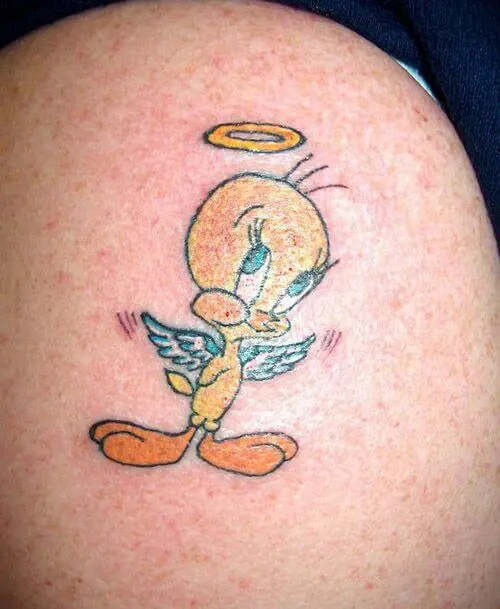 tweety bird with angel wings tattoo