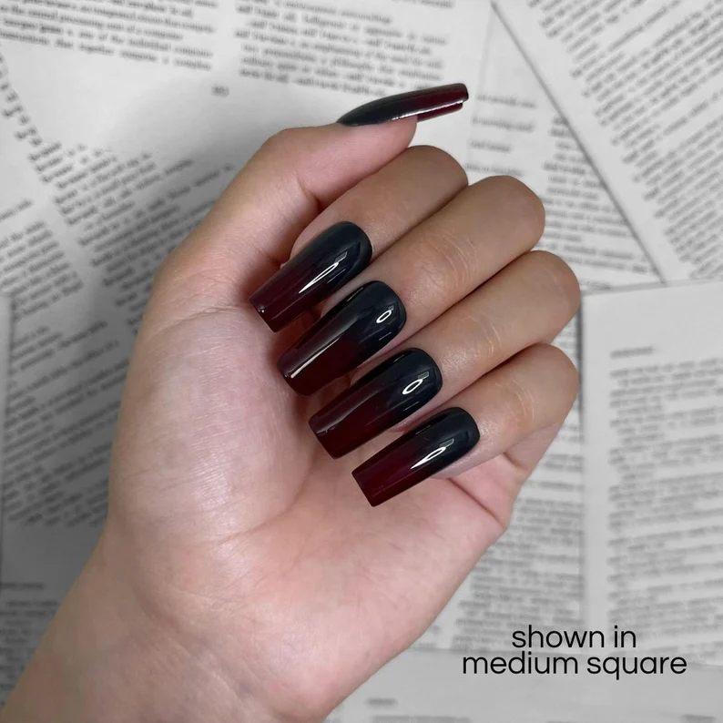 Black Red Burgundy Nails