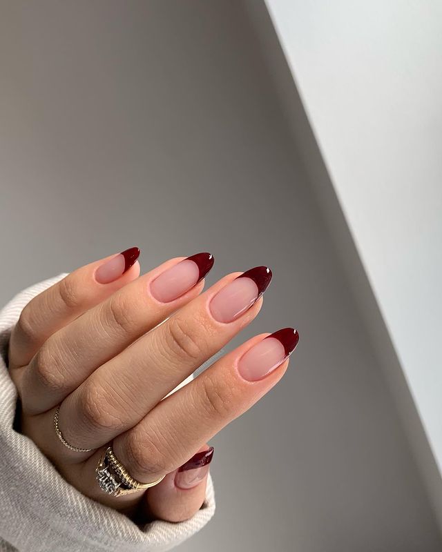 Burgundy Nails French Tip