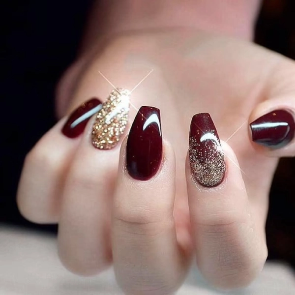 Burgundy Nails with Glitter