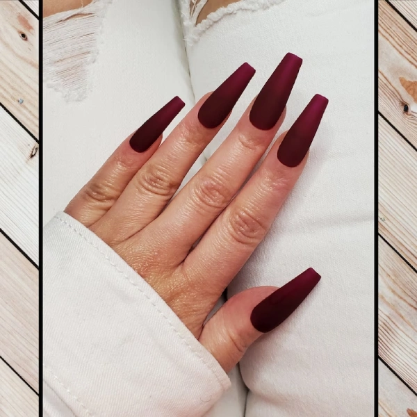 Long Coffin Ombre Burgundy Nail Designs