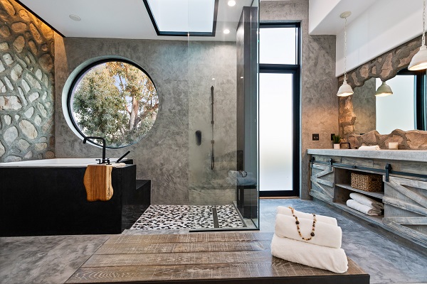 Malibu Modern Villa Bath Room with Concrete Floors