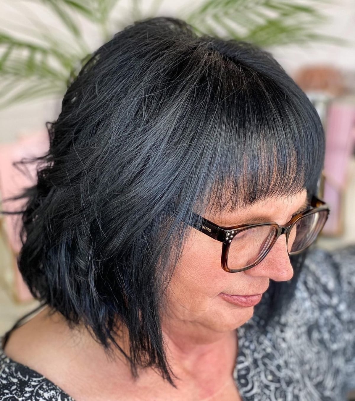 layered bob for year old women with glasses