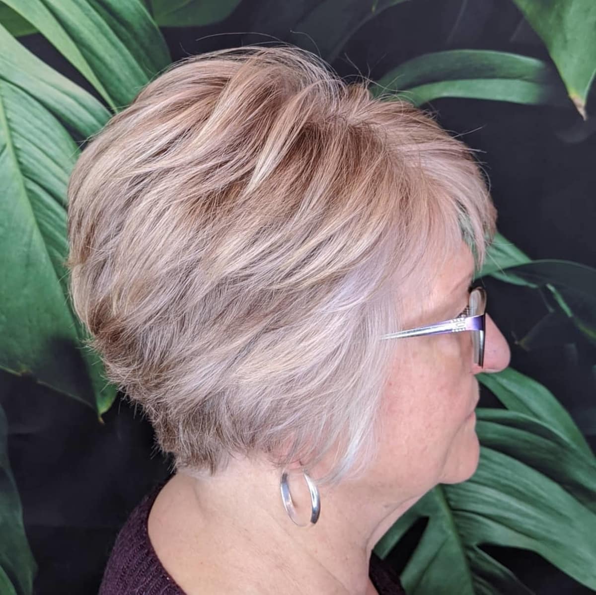 layered crop for fine haired seniors over with glasses