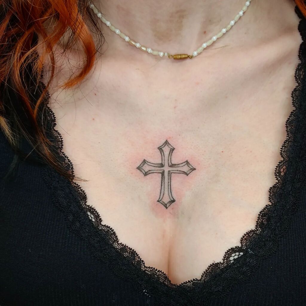 Cross Chest Tattoos for Women