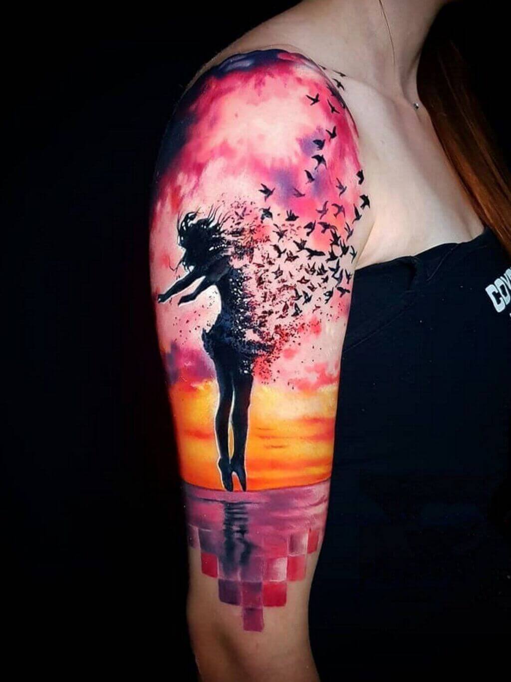 Female Watercolor Half Sleeve Tattoo