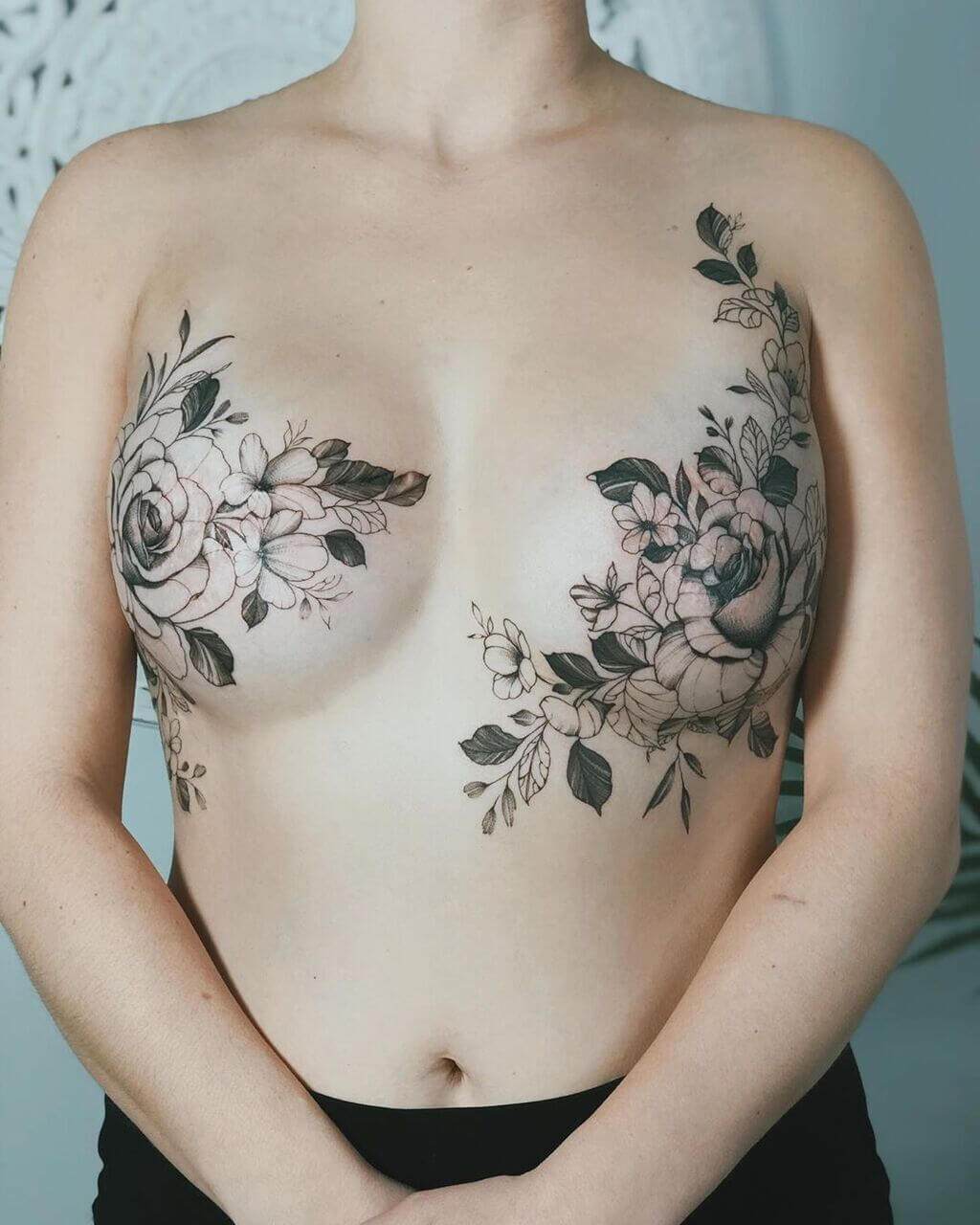Flowery Breast Tattoos