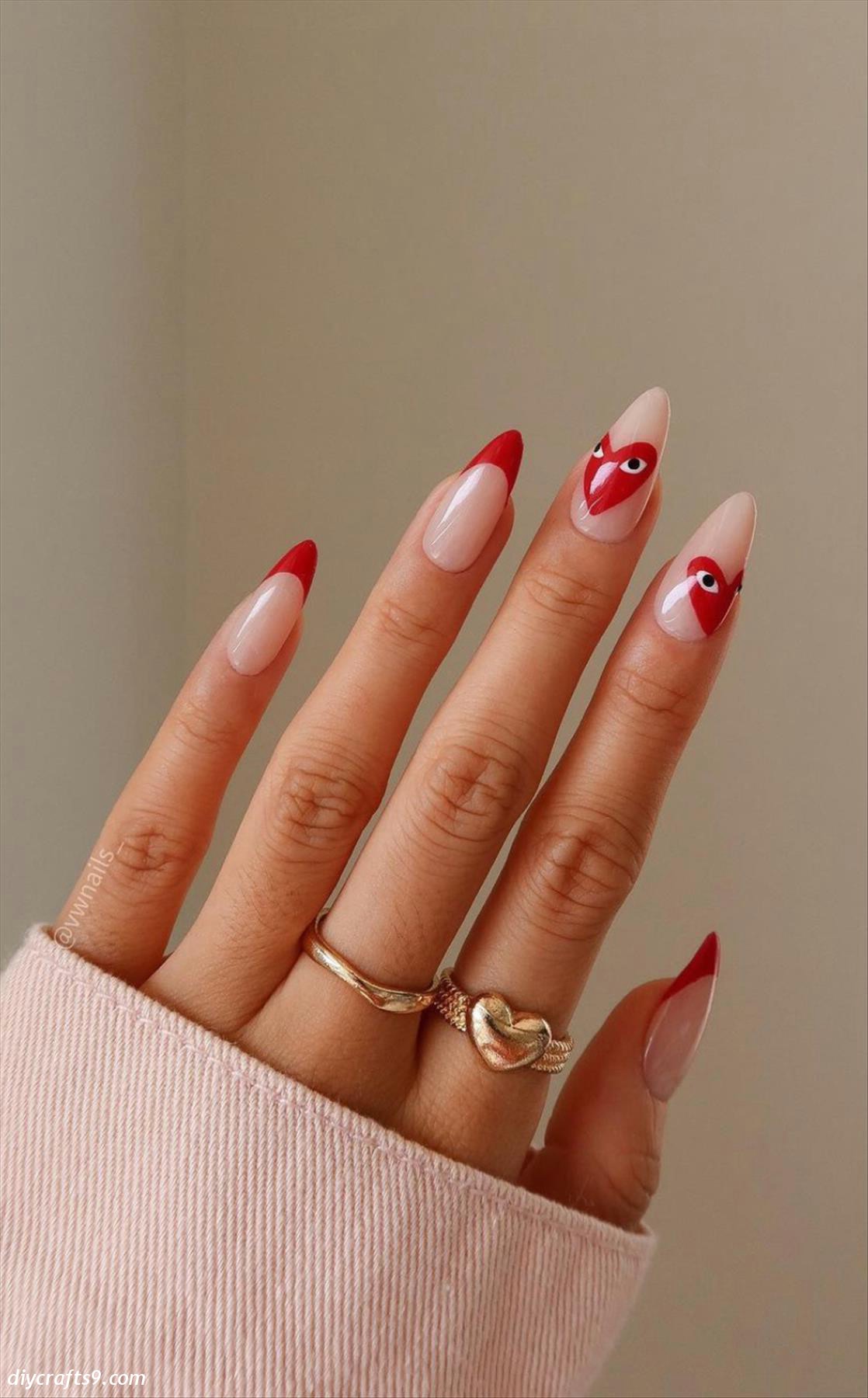 Red Valentines Day nails design for February