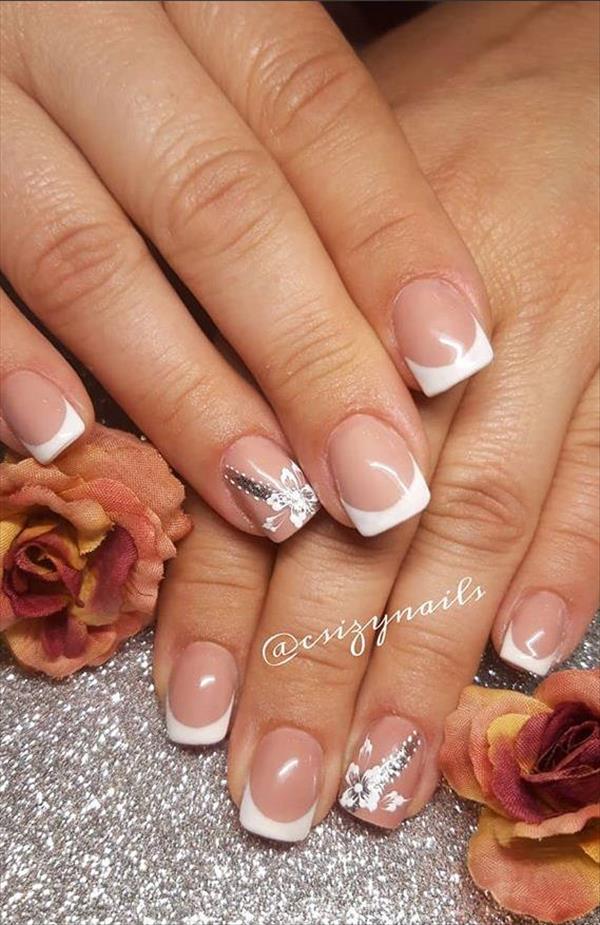 Acrylic short square nails with summer flavor