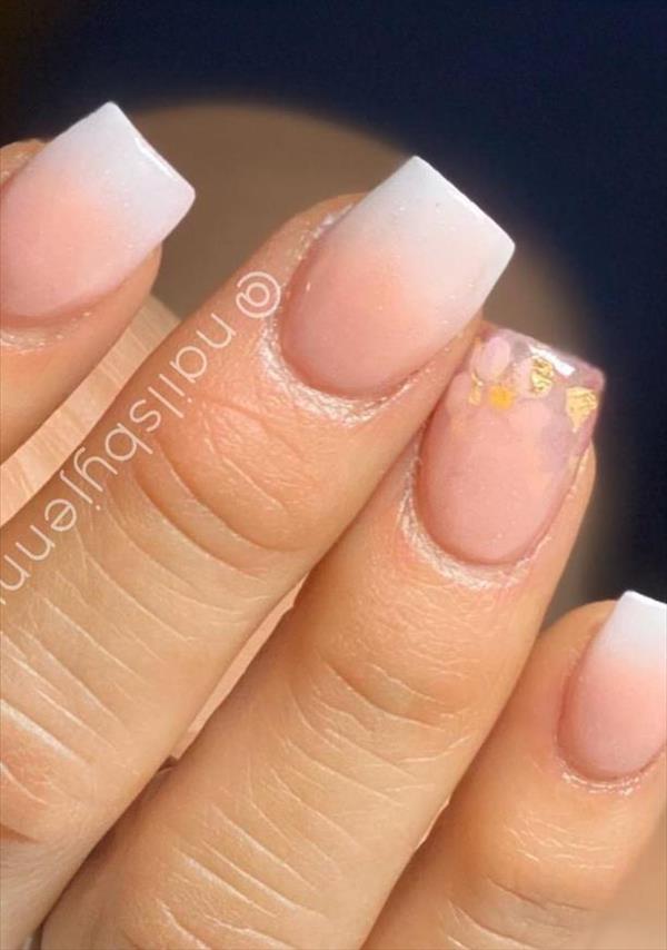 Acrylic short square nails with summer flavor