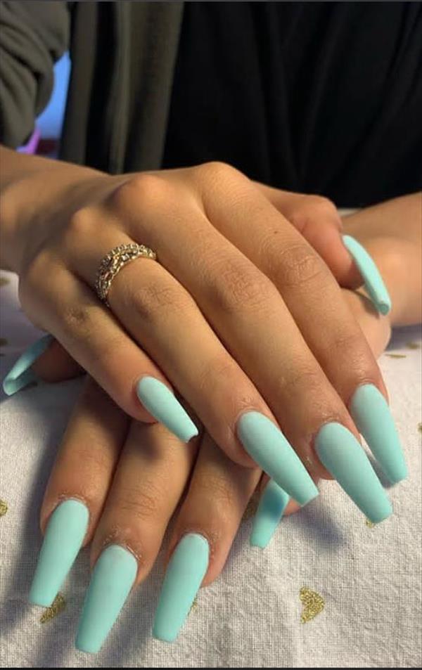 Fresh blue acrylic coffin nails