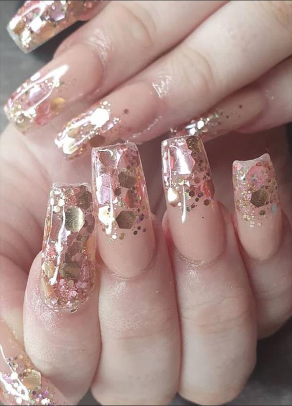 Lovely pink acrylic coffin nails