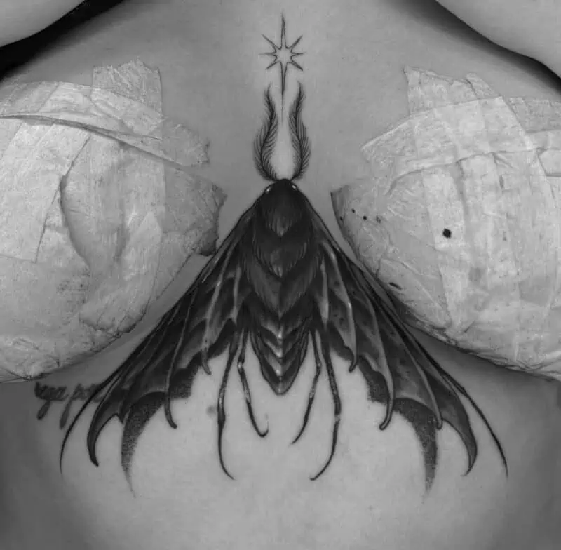 Blackwork Moth Tattoo