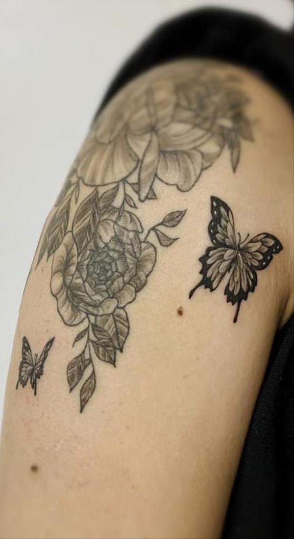 Flower and Butterfly Tattoo