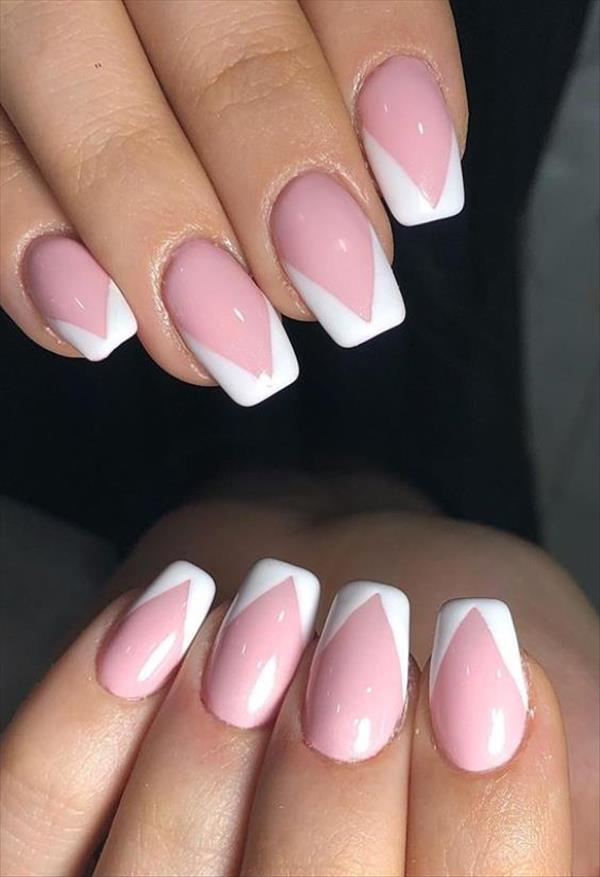 French pink coffin nails blending pink and white