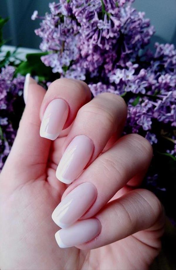 French pink coffin nails blending pink and white