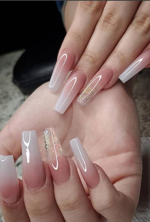 French pink coffin nails with gradient effect