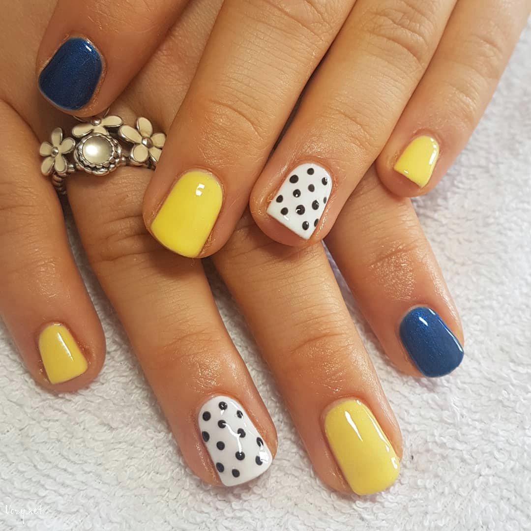 Gorgeous Polka Dot Nails with Multi colors Design