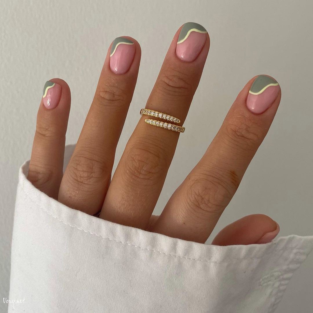 Green White and Pink Nails Summer Nails Ideas