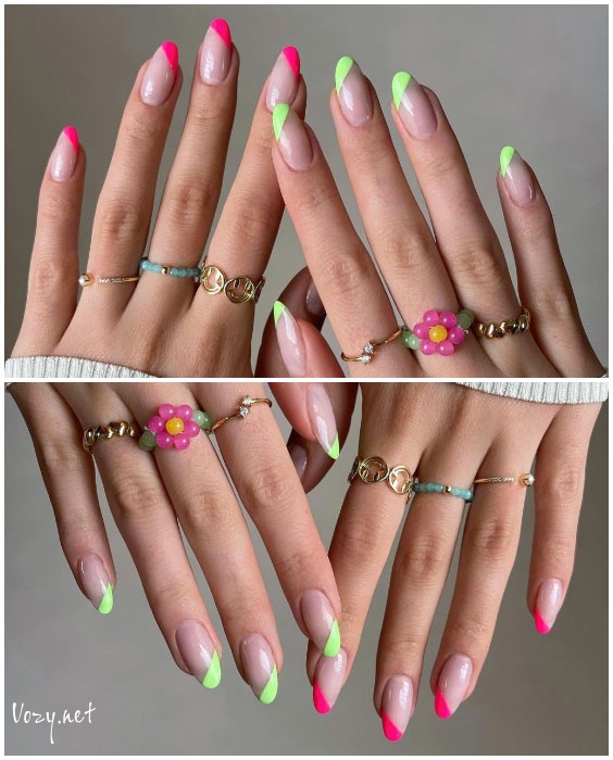 Green and Red Tip Short Summer Nails Ideas