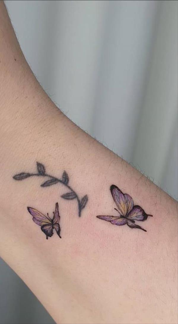 Leaves and butterfly tattoos