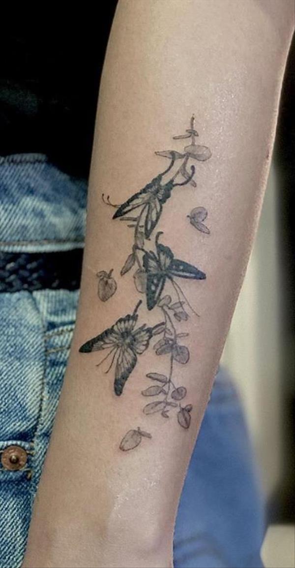 Leaves and butterfly tattoos
