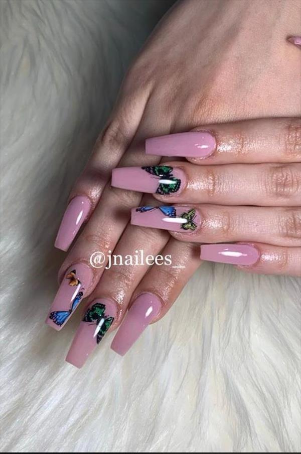 Lifelike Butterfly coffin nails designs