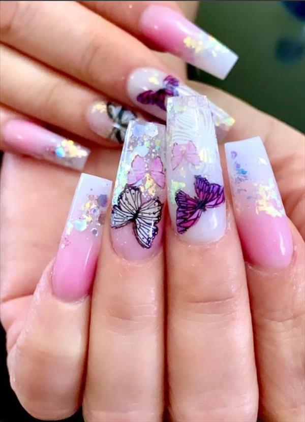 Lifelike Butterfly coffin nails designs