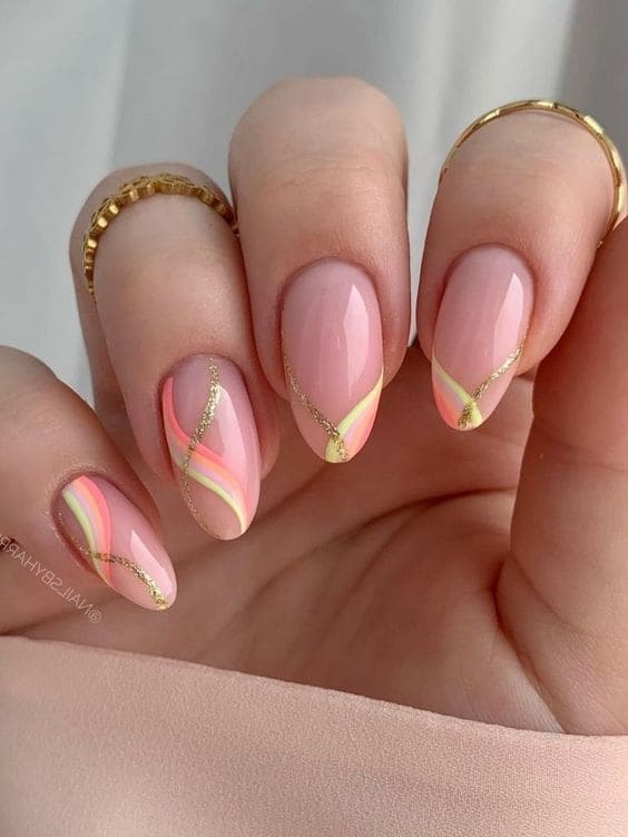 Nude Nails With Pastel Swirls