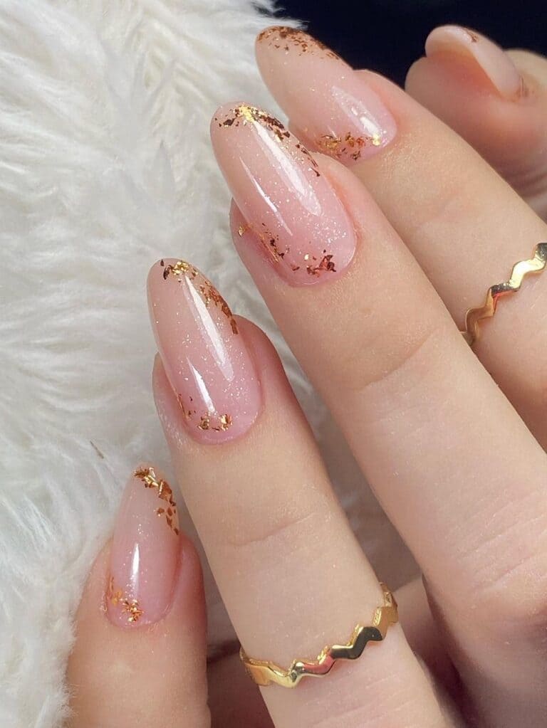 Shimmer Nude Nails With Gold Accent