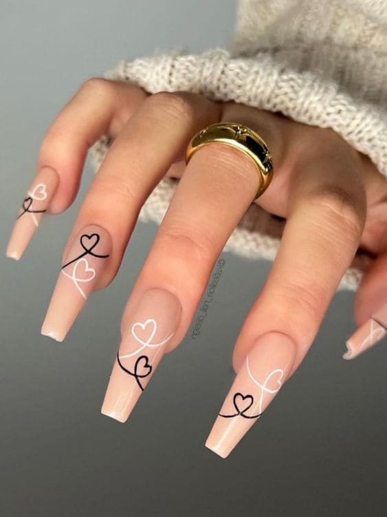 Simple Heart Nude Nails