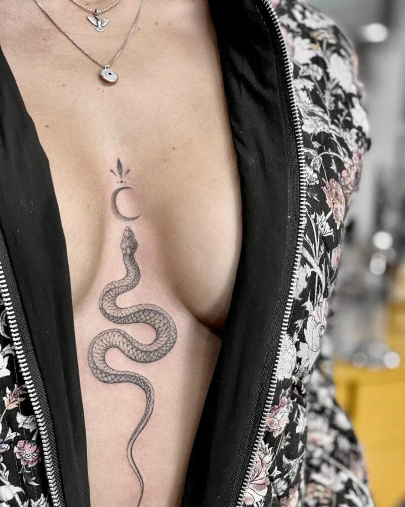 Snake Underboob Tattoo